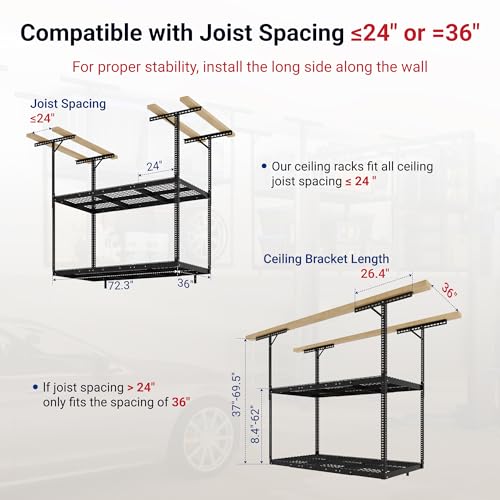 3x6 2 Tier Overhead Ceiling Garage Storage Rack (Black / 2-Tier 3x6 ft)