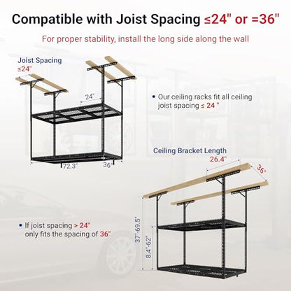 3x6 2 Tier Overhead Ceiling Garage Storage Rack (Black / 2-Tier 3x6 ft)