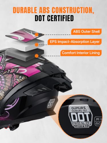 DOT Approved Modular Motorcycle Full Face Helmets Butterfly Pink (Butterfly Pink / XX-Large)