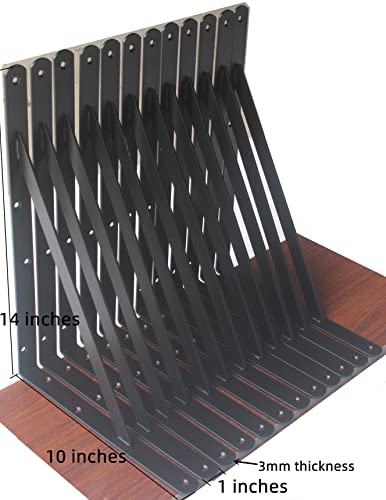 20 Pack L14 x H 10" Black Heavy Duty Shelf Brackets with Screws Metal Shelf Brackets Shelf Support Angle Brackets for Shelves L Brackets Heavy Duty Floating Shelf (20 Pack-Black / 14''x10'')