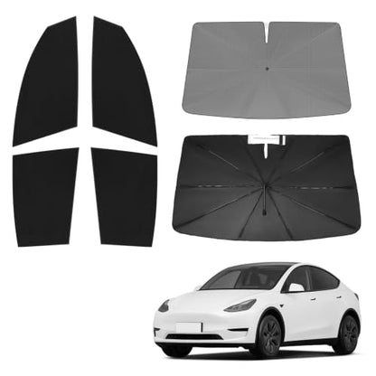 Windshield Sun Shade Umbrella for Tesla Model Y 2020 2021 2022 2023 2024 (5-Piece Set | Fits Tesla Model Y 2020-2024)