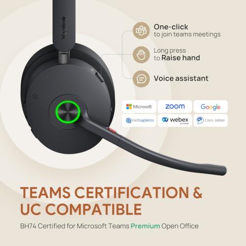BH74 with Stand ANC Wireless Headset with Microphone for PC (Black (Teams) / BH74 + stand)