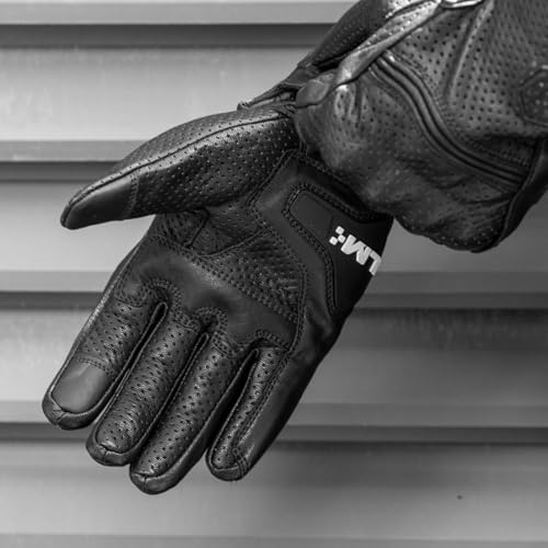 Goatskin Leather Motorcycle Motorbike Powersports Racing Gloves Touchscreen for Men and Women Model DN01 (Black Unperforated / Small)