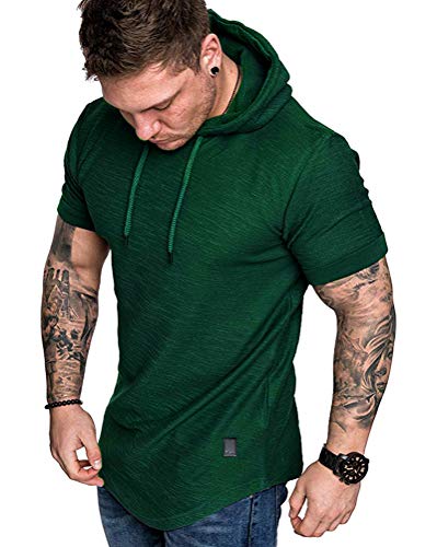Mens Fashion Hoodies Sport Pullover Solid Color Shirt Workout Lightweight Tops Dark Green X (X-Large / Dark Green1)