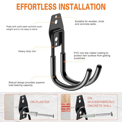 Heavy Duty Garage Hooks 4 Pack (3.9inch J Hook / Black Large J Hook)