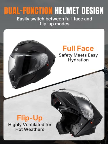 Modular Motorcycle Helmet DOT Certified Full Face Helmet Flip up Street Motorcycle Helmets for Unisex Adult Matte Black Full Face Motorcycle Helmet (Flat Black / Medium)