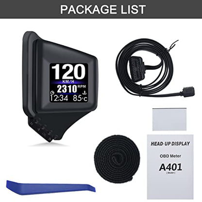 Head Up Display for Car Digital Speedometer Display GPS+OBD2 Dual System Smart Gauge MPH Clock RPM Over Speed Alarm Odometer for All Vehicle (A401 Connection)