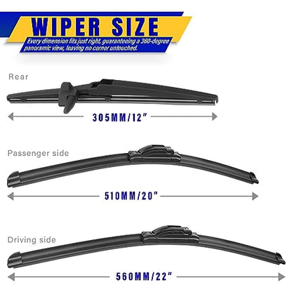 3 Wipers Fits Toyota 4Runner 2003 (22"+20"+12")