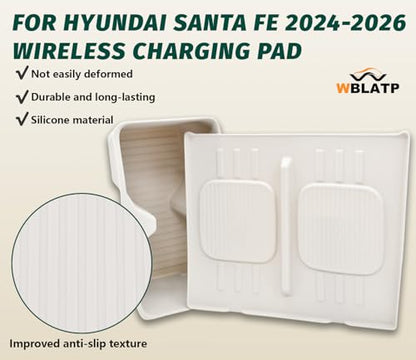 2Pcs Cup Holder Insert and Charging Mat for 2024 (For Santa Fe 2024-2026 2pcs White)