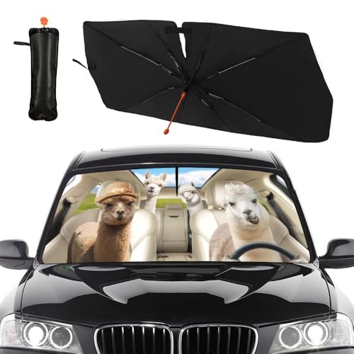 Funny Alpaca Car Windshield Sun Shade Umbrella Foldable Front Windshield Cover Funny Visor Umbrella Sun Shade Cover Sun Shade Car Accessories Blocks UV Rays (Alpaca)