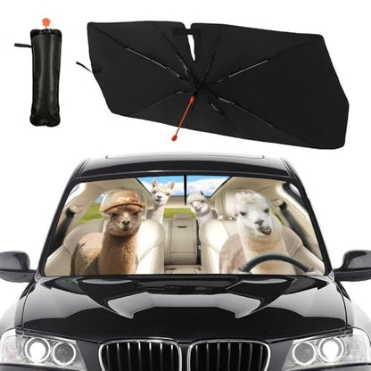 Funny Alpaca Car Windshield Sun Shade Umbrella Foldable Front Windshield Cover Funny Visor Umbrella Sun Shade Cover Sun Shade Car Accessories Blocks UV Rays (Alpaca)