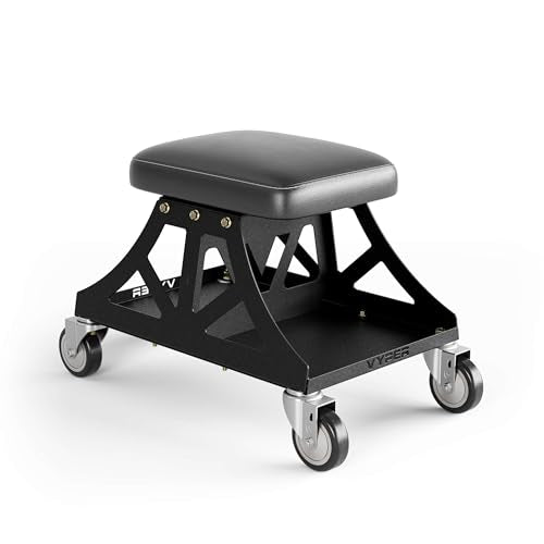 Vyper Low Pro Garage Stool with Removable Seat for Mechanics (Black Seat, Black Frame)