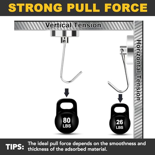 Magnetic Hooks Heavy Duty 80LB+ Swivel Swing Strong Magnetic Hook (Silver / 0.98in)