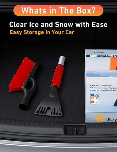 27" Snow Brush with Ice Scraper for Car Windshield 2 Pack Red (Red & Red)