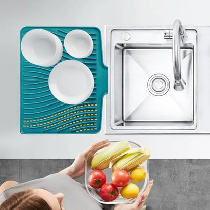 Silicone Dish Drying Mat for Kitchen Counter (Green-1pc / 16" x 12")