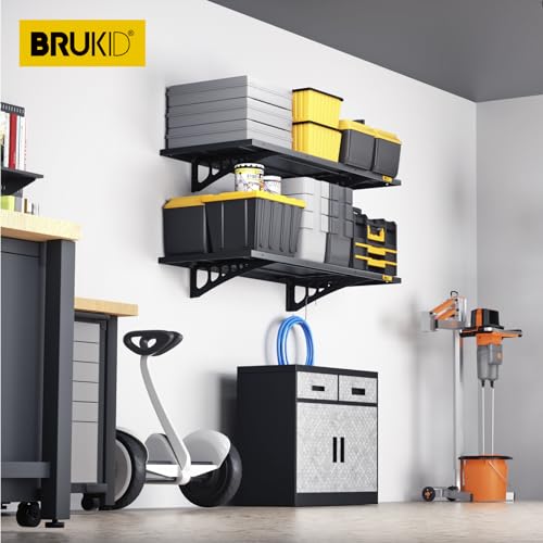 2Pack 1.64x4ft Adjustable Metal Garage Wall Shelving Heavy Duty Garage Storage Shelf Wall Mounted Black (1.64x4ft-2Pack / Black)