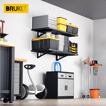 2Pack 1.64x4ft Adjustable Metal Garage Wall Shelving Heavy Duty Garage Storage Shelf Wall Mounted Black (1.64x4ft-2Pack / Black)