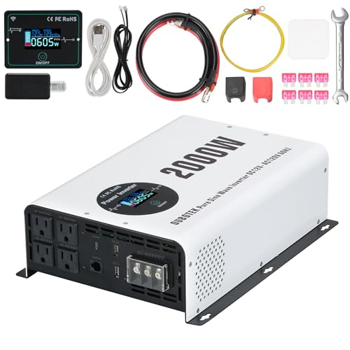 2000W Pure Sine Wave Power Inverter DC 12V to AC 120V (2000W-Wireless / 12V)