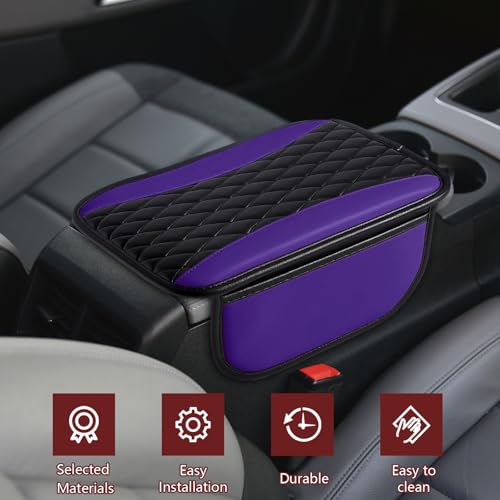 Leather Car Center Console Cover with Side Storage Pockets (BlackPurple)