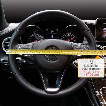 Breathable Car Steering Wheel Cover 15 inch Auto Universal Leather Wrap Non (A-Black / M (14.5"-15"))