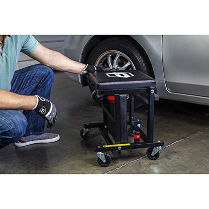 2-in-1 Rolling Creeper Seat Converts from High to Low Roller Seat, Fast, Tool-Free Conversion, Garage, Shop, Brake Jobs, Washing, Detailing, Maintenance, Thick Pad, 3-in. Casters - 240298 (2-in-1)