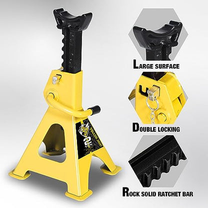2 Ton Jack Stands with Double Locking and Large Foot Base for Lifting Car (yellow / 2 ton double locking and upgraded base)