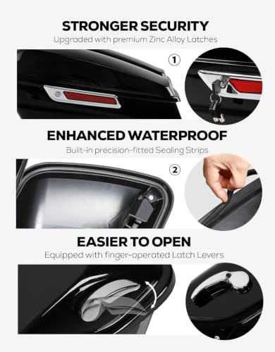 Motorcycle 5" Stretched Saddlebags Fit For Harley Touring 2014 (5" Stretched-Vivid Black W/ Chrome Latches)