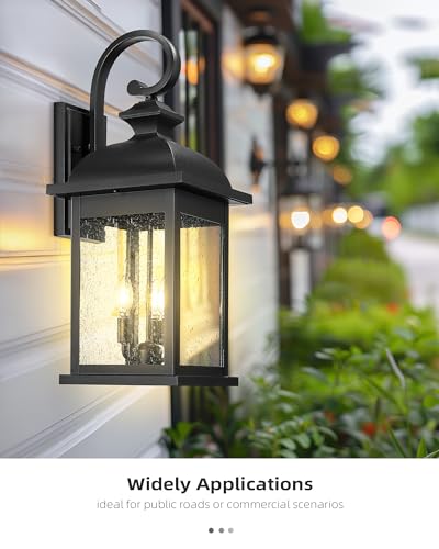 26" Outdoor Wall Light (Matte Black, Seeded Glass / 26", Single Unit)