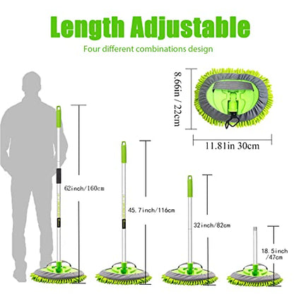 62" Car Wash Brush Mop Kit with Long Handle (Green)