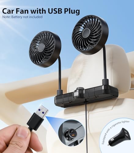 Dual Head Gooseneck Car Cooling Fans for Back Seat for Kids