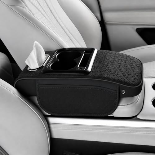 Car Center Console Armrest Cushion with USB& Type (Classic Black)