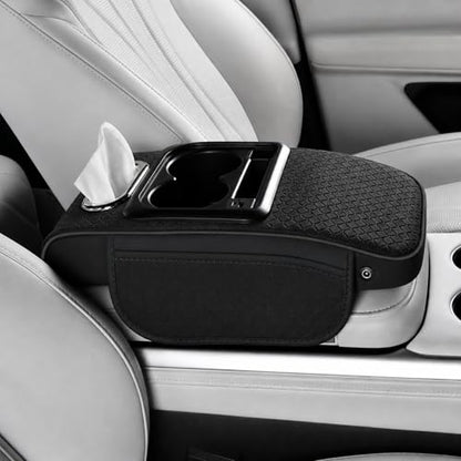 Car Center Console Armrest Cushion with USB& Type (Classic Black)
