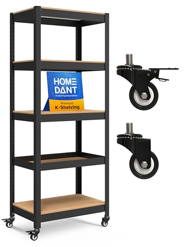 House Black 24.4" W 5 Tier Rolling Storage Shelves Metal Cart (Black / (Wheels) 24.4"W x 16.5"D)