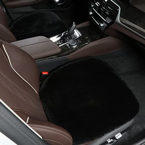 Genuine Sheepskin Car Seat Cushion Seat Covers for Cars Truck SUV Comfort Seat Protector Pad for Car Driver Seat Car Accessories for Decor (Black / 2 Front Seat Cushions & Bench Seat Cushion-3 Pcs)
