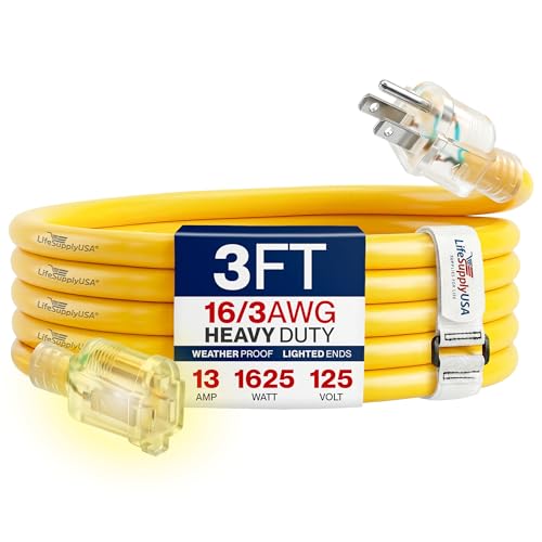 3ft Outdoor Indoor Extension Cord 16 (3 FT / 16AWG / Yellow)
