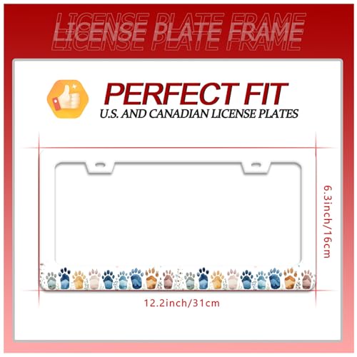 Bear Paw Print License Plate Frame Colorful Animal License Plate Frames Funny for Car Decorative Parts Stainless Stee License Plate for Standard Us Canada Funny License Plate Holder 12x6 Inch (Bear Paw Print)