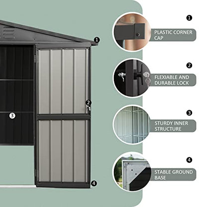 Domi Outdoor Storage Shed 8.2' x 6.2' (8' x 6' Gable Roof / Dark Gray)