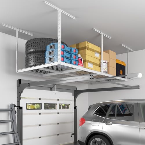 4x8 Overhead Garage Ceiling Storage Rack Organization (White / 4x8 ft)