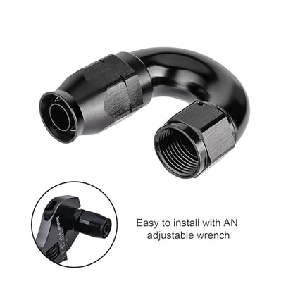 12AN 180 Degree PTFE One Piece Full Flow End Hose Fitting Aluminum Black (12AN / 180 Degree)