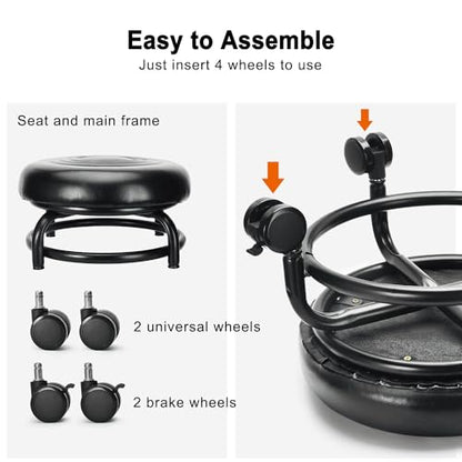 Low Height Rolling Stool Low Roller Stool PU Leather Comfortable Chair (Style 2)