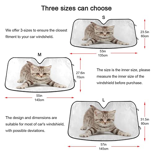 Car Windshield Sun Shade Funny Kitten Cat Foldable Car Front Windshield Sunshade Blocks UV Rays Sun Visor Sun Heat Protection for Car Truck SUV to Keep Your Vehicle Cool (Medium / Funny Kitten Cat)