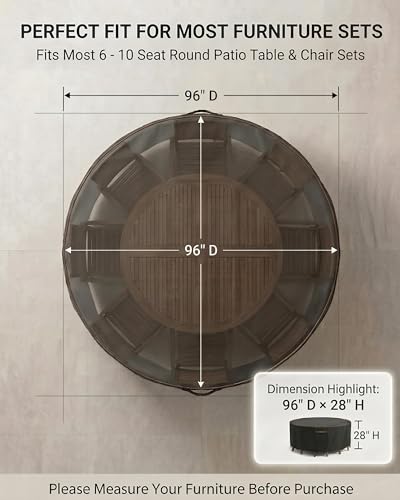 Round Outdoor Patio Furniture Cover (Round Cover-Black / 96"DIA x 28"H)