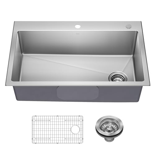 Stainless Steel 33 in 18 Gauge Drop In Kitchen Sink KHT640 (33 Inch / Single Bowl — Drop In)