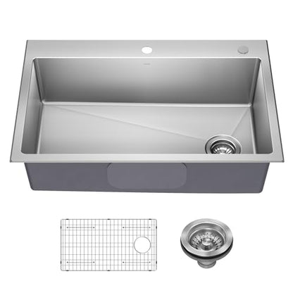 Stainless Steel 33 in 18 Gauge Drop In Kitchen Sink KHT640 (33 Inch / Single Bowl — Drop In)