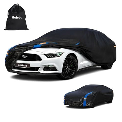 Car Cover Waterproof All Weather for Automobiles (Black-Blue / 2 Fit Sedan/Coupe-Length 186-193 inch)