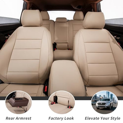 CRV Car Seat Covers Custom Fit for Honda 2012 (Leatherette(Beige) / 2012-2014 CRV EX,EX-L,LX)