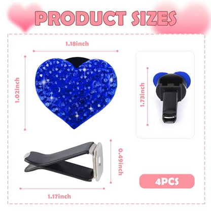 4PCS Heart Shaped Car Vent Clips with Rhinestone (Royal Blue)