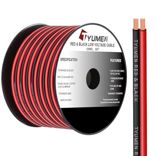 12 Gauge Red Black Wire 50FT (50 Feet / 12/2 Gauge)