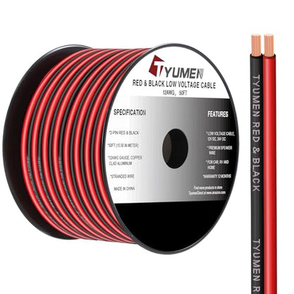12 Gauge Red Black Wire 50FT (50 Feet / 12/2 Gauge)