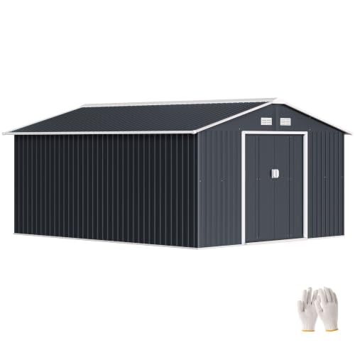 11' x 13' Outdoor Storage Shed Garden Tool Metal Shed Dark Gray (Dark Gray / 11' x 13')